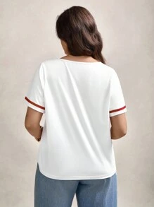 Zelara Camiseta de manga corta con recorte de bloques de color y estampado de cerezas para uso casual en tallas grandes para mujeres, ropa bohemia y estilo 90, tops gráficos de verano para festival, salidas de primavera y verano, ropa de primavera y festival de rave, 100% algodón - Blanco - Ver 2