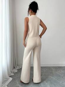 Siren Gaze 2-Piece Set Women's Minimalist Sleeveless Button-Up Knit Vest And Trousers Set For Autumn (New Autumn Style) For Everyday Wear,Teacher Outfits For Women,Fall Clothes For Women,Lounge Sets For Women, Old Money Style Women , Beige Two Piece Set, Elegant Two Piece Set         Two Piece Pant Set      Knit Two Piece Set Winter Casual - Apricot - View 2