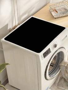 1pc Solid Black Printed Laundry Mat, Non-Slip & Waterproof Washhouse Decor, Vintage Pattern Floor Mat For Laundry Room, Kitchen, Bathroom - Black - View 4