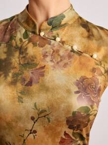 ROMWE Avant 复古花卉图案女式立领上衣 - 彩色 - 查看 7