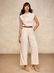 House of One Pleated High Neck Solid Sleeveless Pockets Jumpsuits Women Casual Old Money Fall Women Clothes Elegant Office Business Summer Autumn Elegant Jumpsuit Sleeveless Jumpsuit Wide Leg Jumpsuit Fall Outfits Business Professional Women Business Casual Woman