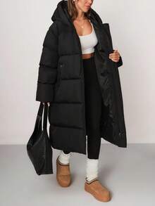 Matte Gray Quilted Long Padded Coat With Front Zipper Closure, Buttoned Flap Chest Pockets, Waist Tie Belt, And High Neck, Warm And Functional Winter Outerwear, Waterproof Fabric Long Puffer Coat Long Winter Coat For Women Womens Long Puffer Coat Long Hooded Puffer Coat Puffer Coat Women Long Coat Oversized Jacket Outerwear Women Long Jacket For Women