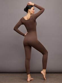 Activina Solid Color Seamless High Elasticity Sports Jumpsuit, Autumn/Winter - Brown - View 2