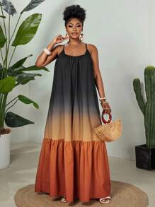 Breezaya Đầm dài dáng chữ A, dáng suông, boho, cổ tròn, họa tiết loang màu ombre, du lịch biển, thường ngày dành cho nữ, phù hợp với mọi mùa - Nhiều màu - Xem 5