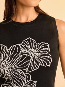 CAJUNI 女式波西米亚风热带白色花卉印花，黑色无袖针织轻便休闲度假背心 - 彩色 - 查看 3