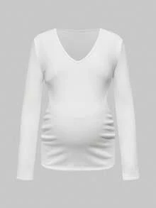 Modmama 3件套孕妇上衣秋季服装孕妇纯色V领长袖休闲百搭T恤秋季连衣裙可爱上衣长袖秋冬服装孕妇上衣孕妇衬衫女士长袖上衣孕妇长袖上衣冬季孕妇上衣 - 彩色 - 查看 15