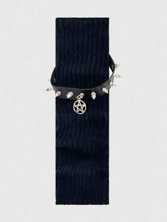 Grunge Punk 1 par de calentadores de piernas de estilo punk negro de punto + abrazaderas de pierna de PU con remaches en forma de estrella de cinco puntas, calentadores de piernas acampanados y apilados de estilo gótico, moda y estilizadores, adecuados para uso diario y fiestas, Halloween