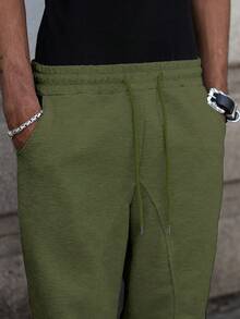 PAVTROS Manfinity Streetrush Casual Young Men's Patchwork Street Style Drawstring Sweatpants - Army Green - View 3