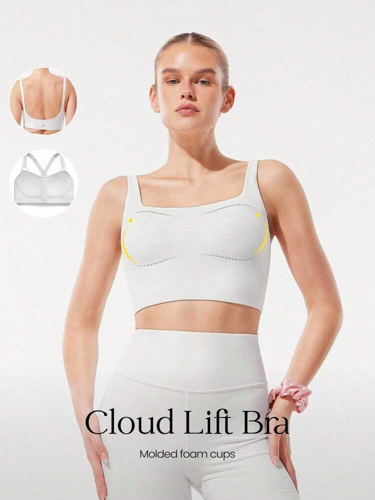 FeatherFit™ Sutiã Esportivo de Pescoço Quadrado com Alças Ajustáveis, Copos de Espuma Moldada, Tecido Elástico e Respirável, Ideal para Ioga, Pilates, Academia e Uso Diário