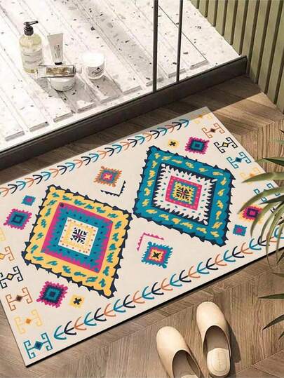 1 pieza Decoración del hogar, Alfombra de diatomita con patrón bohemio antideslizante para porche, cocina, baño, sala de estar, lavandería, disponible en varios tamaños, regalo decorativo para alfombra de piso