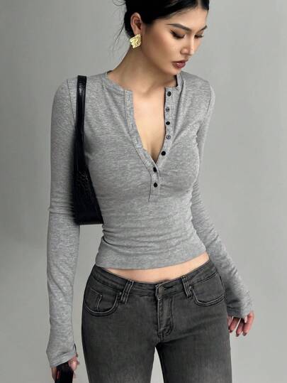 DAZY Women's Half-Zip Long Sleeve Bodycon T-Shirt,Fall Women Clothes