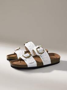 Solecia Sandalias casuales de mujer con diseño de hebilla ajustable