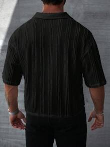 Manfinity Homme Men's Summer Solid Color Short Sleeve Single-Breasted Casual Commuter Shirt - Black - View 2