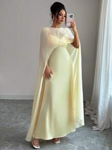 Elenzga Đầm suông dài phong cách Trung Đông thanh lịch, lãng mạn kiểu Pháp, đi tiệc trà chiều, đi làm, đi chơi, chất liệu satin và chiffon, phù hợp cho mùa xuân, hè, thu, đông - Màu vàng - Xem 6