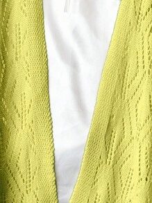 SHEIN LUNE 女士纯色针织镂空休闲开衫 - 黃色 - 查看 3