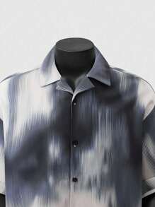 ROMWE MEN Street Life Men's Casual Splatter Paint Effect Short Sleeve Shirt, Street American Style