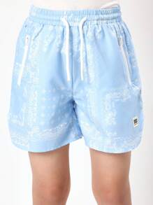 SUMWON 印花尼龙沙滩泳裤 夏季度假泳池抽绳松紧腰休闲冲浪男童青少年服装 - 藍色 - 查看 7