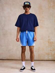 Surfspeed Men's Palm Tree Print Drawstring Waist Pocket Beach Shorts - Blue - View 7