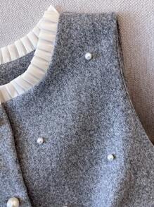 GlowEve CURVE 大码羊毛背心，荷叶边领，珍珠装饰，时尚通勤复古优雅简约无袖夹克