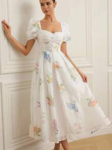 BELROSIE Organza Sleeveless Ruffle Trim Dress For Women - Multicolor - View 5
