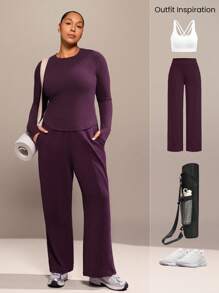 GLOWMODE FeatherFit™ In The Zone Mềm mại Co giãn Thấm mồ hôi Nhanh khô Ôm vừa vặn Lỗ xỏ ngón tay cái Viền cong Áo dài tay Tác động thấp Yoga Pilates Phòng tập thể dục Trang phục thể thao hàng ngày - Cola anh đào - Xem 6