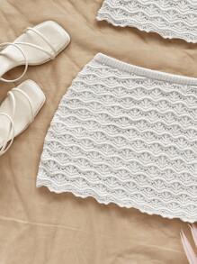 Soleia 性感细肩带金属海星镂空短款上衣和低腰半身裙两件套，适合度假、音乐节、波西米亚风、节日、约会、下午茶 - 米色 - 查看 8