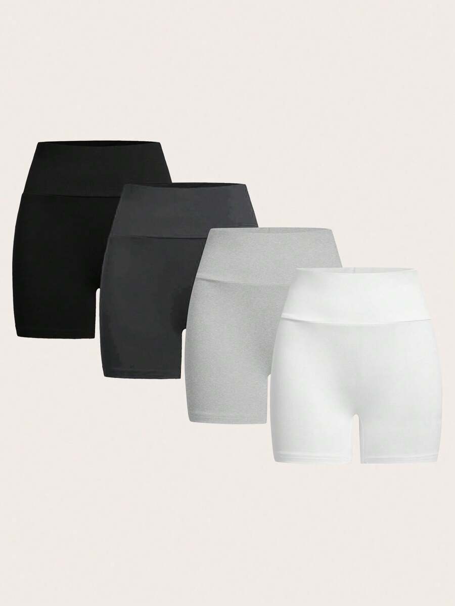 SHEIN EZwear 4件套女士休闲针织修身短款打底裤,夏季 - 彩色 - 查看 1