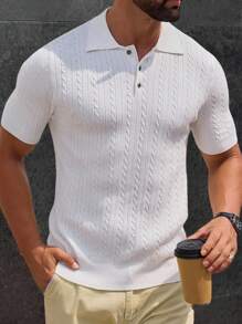 Men's Solid Color Half-Zip Short Sleeve Casual Raglan Knit Top - White - View 1
