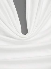 SHEIN Sweetro 大码女式浪漫纯色垂坠领喇叭下摆连衣裙 - 白色 - 查看 4