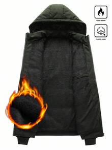 Manfinity Homme Men's Solid Color Zip-Up Hooded Drawstring Casual Jacket For Winter, Men Winter Jacket Warm, Jackets For Men Winter, Men Bubble Jacket, Men Winter Coat , Fall