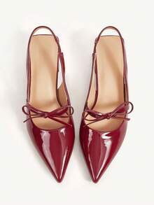 CUCCOO CHICEST Giày cao gót hở gót mũi vuông bằng da bóng màu đỏ tía, kiểu dáng đơn giản, thoải mái, thanh lịch dành cho nữ, phù hợp để đi làm, mặc trong lễ Halloween - Màu Đỏ Sâu - Xem 9