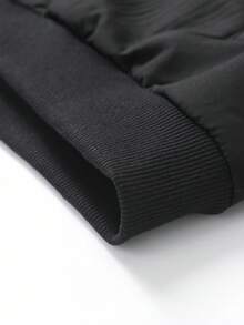 Manfinity Homme Men's Plus Size Solid Color Fleece Baseball Jacket,Winter Warming Zip-Up Collar Long Sleeve Casual Black Jacket,Modest Style For Date And Fall - Black - View 7