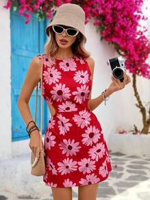 Vivid Eden 女士梭织印花细肩带露背连衣裙 - 彩色 - 查看 1