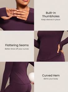 GLOWMODE FeatherFit™ In The Zone Mềm mại Co giãn Thấm mồ hôi Nhanh khô Ôm vừa vặn Lỗ xỏ ngón tay cái Viền cong Áo dài tay Tác động thấp Yoga Pilates Phòng tập thể dục Trang phục thể thao hàng ngày - Cola anh đào - Xem 3