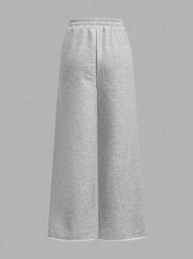 SHEIN EZwear 2 件女式休闲纯色阔腿运动裤，白色 + 浅花灰色 - 灰色 - 查看 6