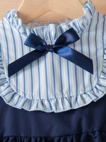 Váy dài tay màu xanh đậm họa tiết sọc xanh thời trang cho bé gái - Màu xanh lam - Xem 3