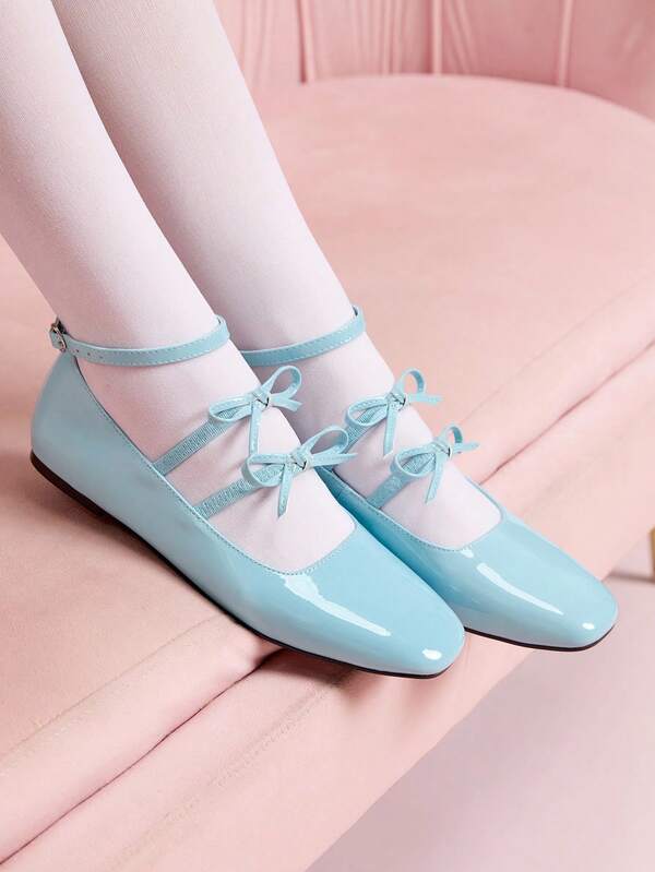 CUCCOO DOLLMOD 女士蓝色新款交叉蝴蝶结甜美平底鞋