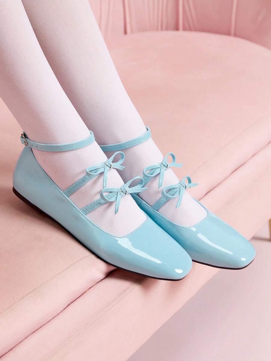CUCCOO DOLLMOD Women's Blue New Style Crossover Bow Knot Sweet Flats