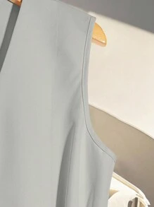 Franclia 休闲简约通勤商务百搭束腰无袖女式上衣，适合大学校园穿着 - 淺灰色 - 查看 3