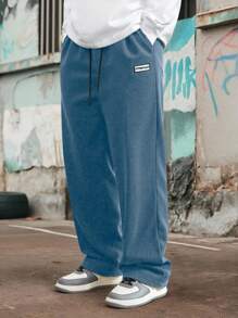 PAVTROS Manfinity Streetrush Men's Casual Versatile Letter Graphic Drawstring Waist Long Pants Streetwear Sweatpants Blue Sweatpants Men Baggy Streetwear Corduroy Pants , Fall Winter