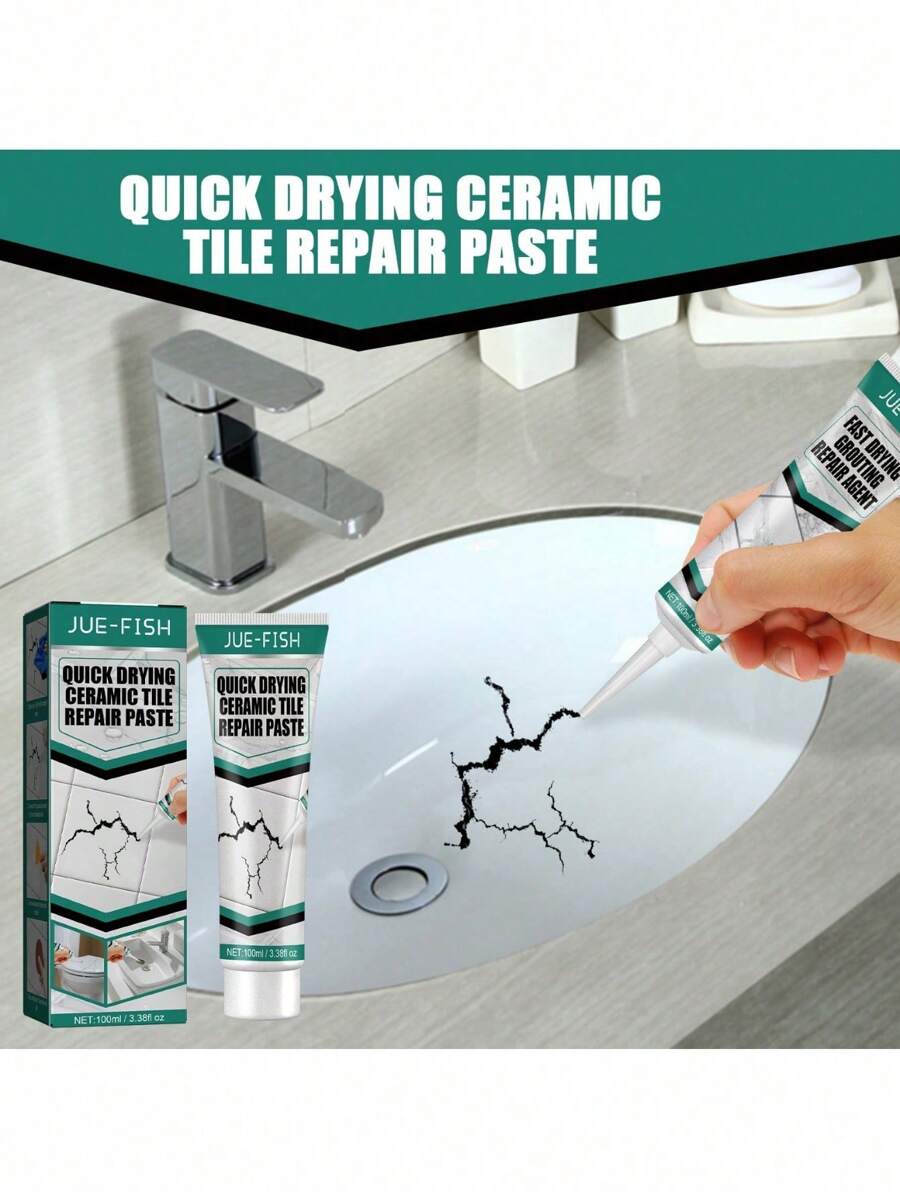 1 套瓷砖快干粘合剂、瓷砖修补膏、浴缸、大理石、家具、马桶裂缝修补（100 毫升）