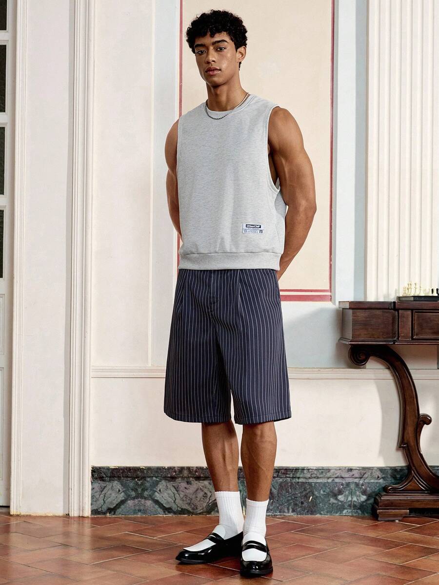 SWAVVY 男士字母印花休闲宽松无袖背心 - 灰色 - 查看 1