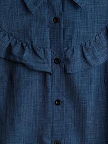 Regalyn Plus Size Solid Color Denim-Like Fabric Ruffle Collar Blouse, Regular Fit Women Shirt, Autumn/Winter Fall Cloth For Women