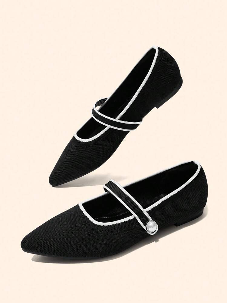 CUCCOO BASICS Women's Pointed Toe Flat Black Knit Slip-On Shoes, Comfortable Breathable For Daily Commute For Christmas