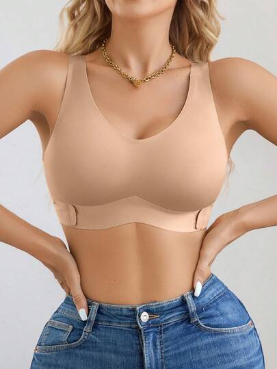 NudeFit 1pc Women Seamless No Padding Elegante Breathable Com Tafel Crisscross Back eau BH Front Closure Brapush Up Sports view 5