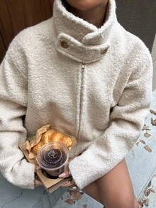 DAZY 女士休闲立领夹克，秋冬女式外套 - 杏色 - 查看 9