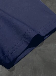 PAVTROS 男士休闲数字印花短袖T恤，夏季 - 藏蓝色 - 查看 3