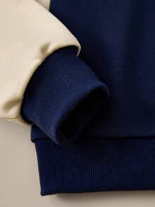 SHEIN Explorewe 男童长袖字母数字印花休闲卫衣，秋冬款 - 藏蓝色 - 查看 5