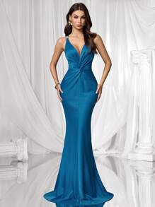 Coutiva Vestido de noche formal para mujer (muy adornado) - Agua verde azul - Ver 6