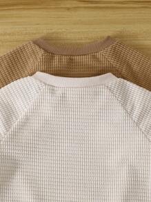 SHEIN 2 件女婴罗纹插肩袖连体衣（含长裤），秋冬 - 彩色 - 查看 7